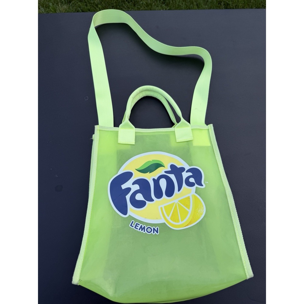 H&M Fanta Lemon Clear Tote Bag Neon Yellow Translucent Shoulder Strap Promo HTF